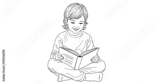 Little child sitting cross legged reading book