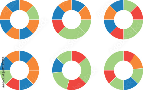 Colorful Donut Chart Icon Set Circular Business Analytics Data Visualization Vector Collection