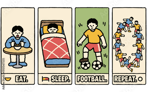 Eat Sleep Football Repeat Daily Routine Illustration