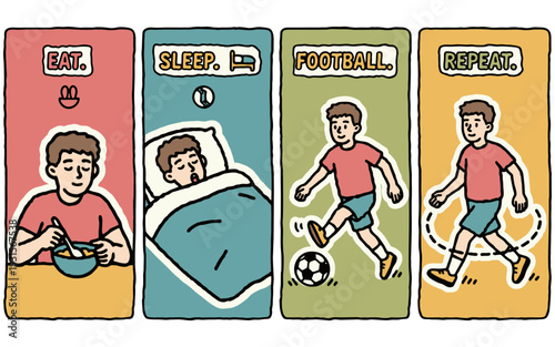 Eat Sleep Football Repeat Daily Routine Illustration