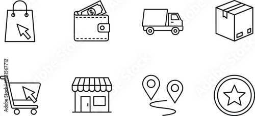 Ecommerce and Delivery Icon Set Online Shopping Payment Shipping Location Vector Collection