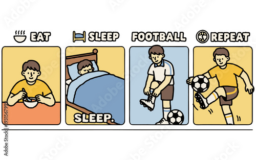 Eat Sleep Football Repeat Daily Routine Illustration