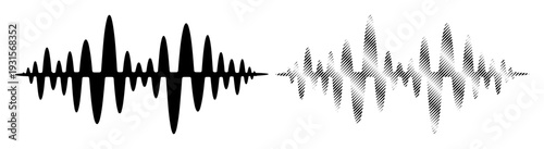 Dynamic sound wave visualization in black and gray, representing audio signals and data