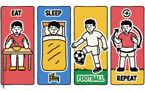 Eat Sleep Football Repeat Daily Routine Illustration