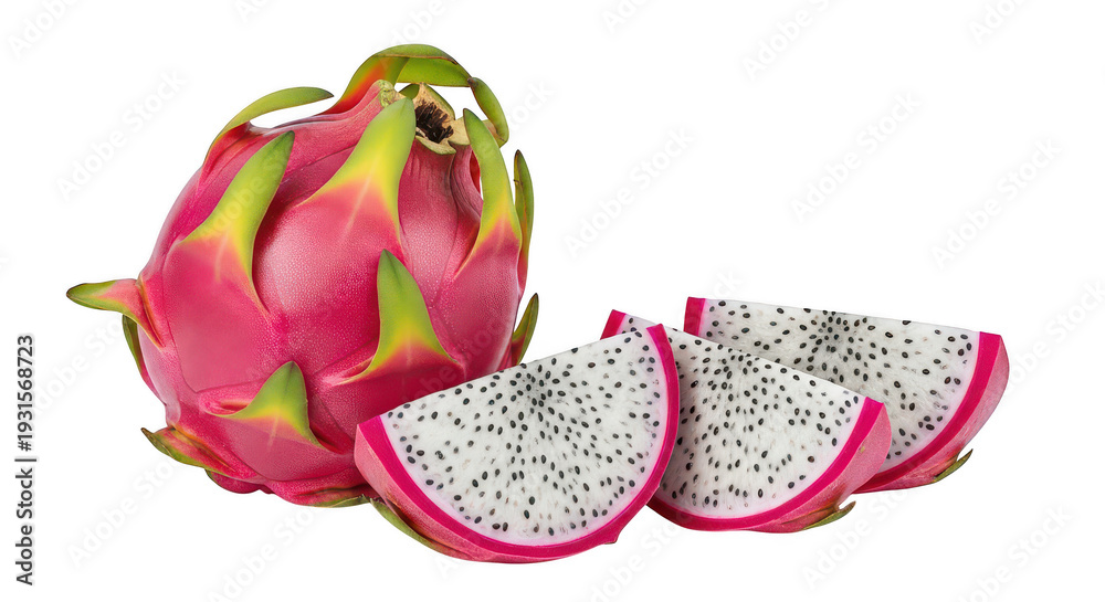 Naklejka premium Dragon fruit and slices isolated on transparent background