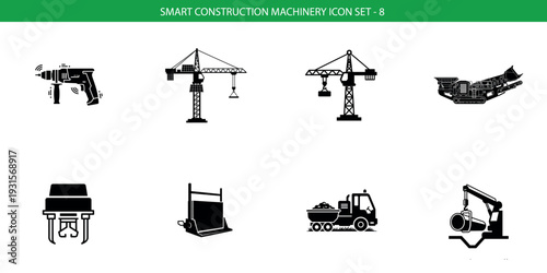Construction equipment icon set various tools and machinery
