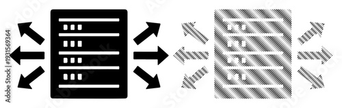Data server receiving and transmitting information with arrows indicating flow