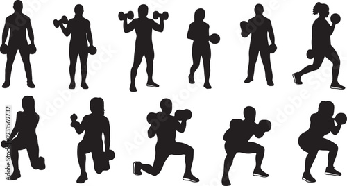 Fitness gym silhouettes , Fitness exercise silhouettes