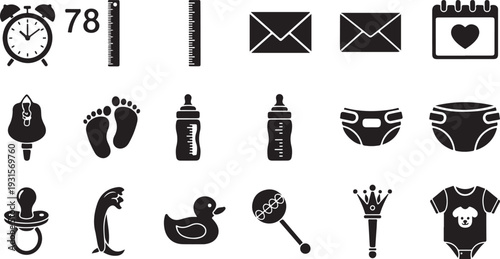 Assorted icons representing various objects and activities isolated on transparent background