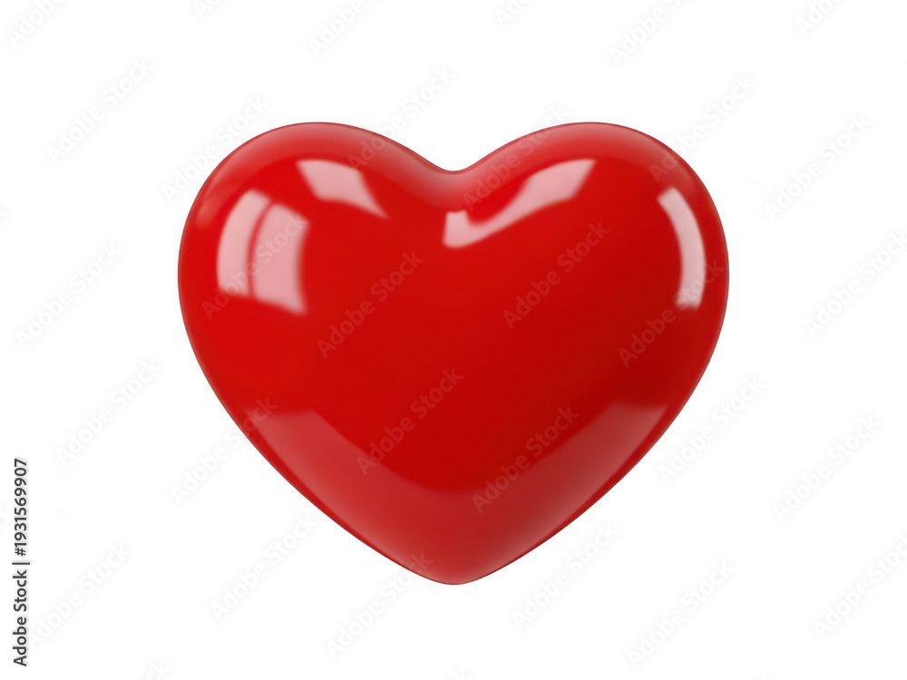 Fototapeta premium A solitary, glossy red heart against a white backdrop isolated on white background