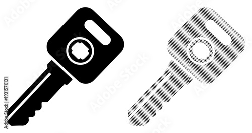 Two distinct keys, one solid black and one metallic, representing access and security options.