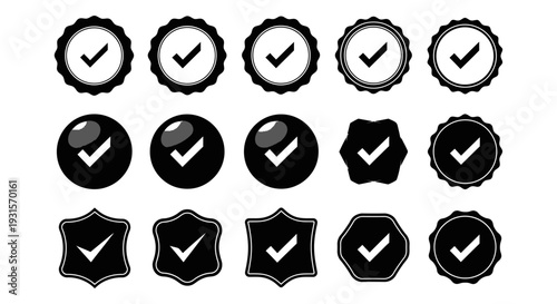 black and white checkmark icons set symbolizing approval verification and completion for modern user interface and graphic design.