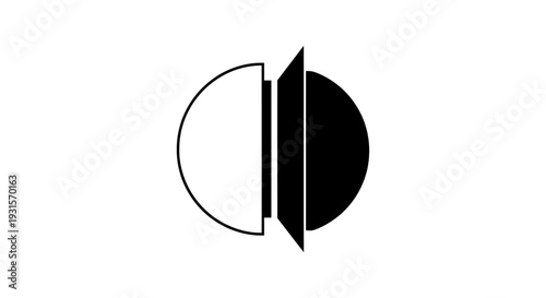 abstract graphic design logo element with contrasting black and white semi-circles and vertical bars ideal for branding identity