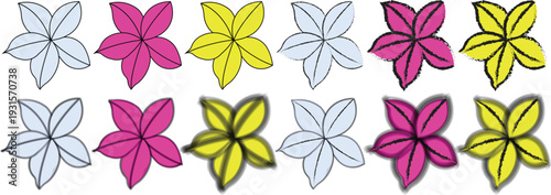 Set of colorful autumn flowers in vector illustration with floral patterns and decorative nature design elements