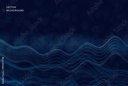 Modern abstract background with flowing digital waves and dotted surfaces forming a dynamic technological scene. Vector. Soft glow, depth effect and clean composition for business, science, artificial