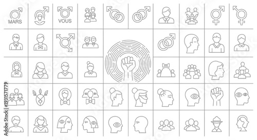 a wide range of gender people and social diversity line icons ideal for illustrating modern identity and community concepts