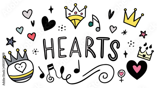 Whimsical black and white graphic design featuring stars and hearts Vector