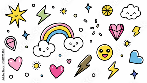 Whimsical collection of colorful emojis and symbols Vector