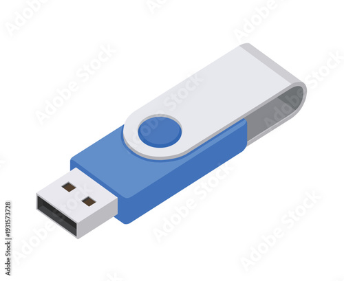 Blue and Silver USB Flash Drive Isolated