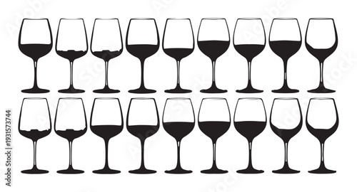 Wine glasses vector set outline illustration isolated on white background, wine tasting concept