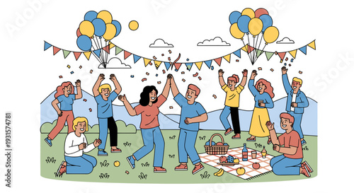 People having fun at outdoor picnic party.