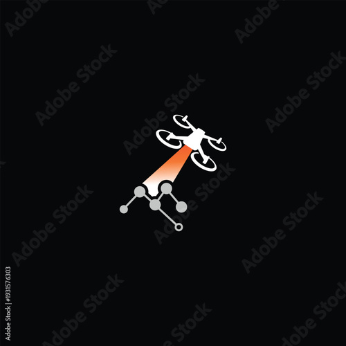drone flying with spotlight logo design