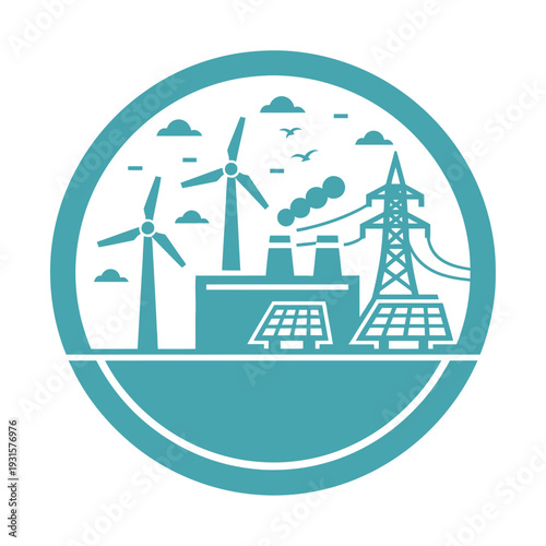 Sustainable Energy Sources in Circular Icon.