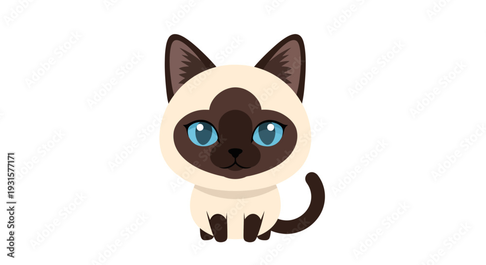 Obraz premium Cute Siamese Cat Vector Illustration, Cartoon Style Graphic for Pet Lovers