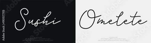 Sushi Omelete, Hand drawn vector alphabet. Modern monoline signature script font. Elegant Signature Font. Best Alphabet Beautiful Calligraphy Signature Font
