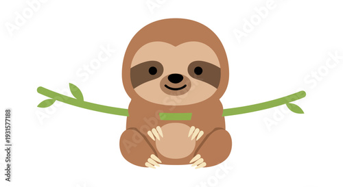 Cute sloth sitting on a branch, Vector Illustration, cartoon style, nature, wildlife design