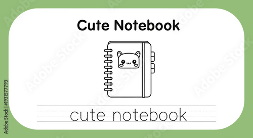 Cute Notebook with Bear Face Illustration for Kids Learning and Stationery