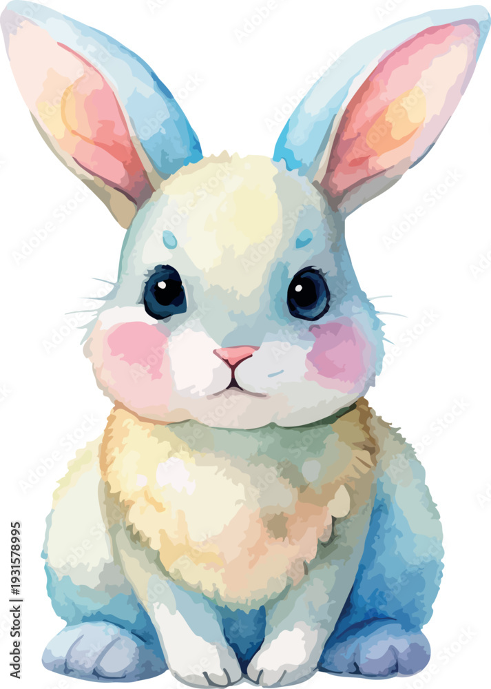 Obraz premium Cute Colorful Kawaii Spring Bunny Portrait Watercolor Vector Art Illustration