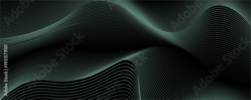 Abstract background with waves for banner. Medium banner size. Vector background with lines. Element for design isolated on black. Black, green and blue. Ocean, night, card