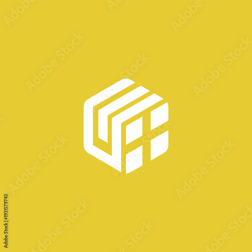 white cube initial letter W logo on yellow background