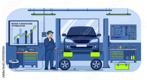 Mechanic inspecting a car on a lift.