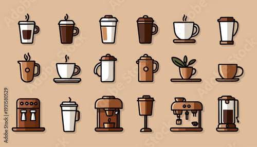 set of vintage coffee cups and coffee beans