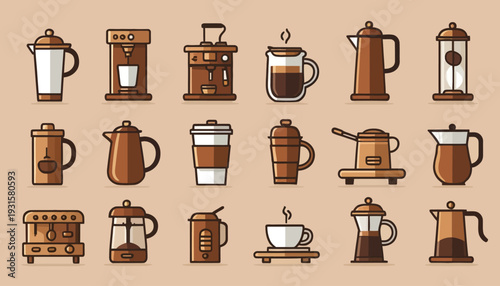 set of vintage coffee cups and coffee beans