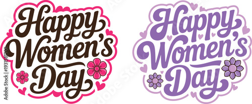 Happy Women's Day Vector Graphics Set with Floral and Heart Embellishments