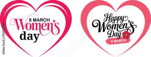 Happy Women's Day 8 March vector graphic set with pink heart shapes and elegant typography