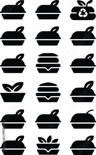 Black silhouette icons of various tea pots and coffee cups