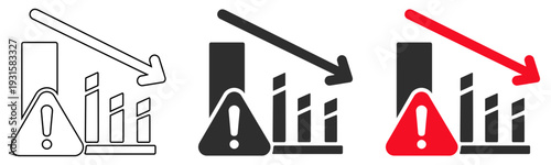 Business Market Crash Icon with Downward Arrow and Financial Warning Sign for Economic Crisis