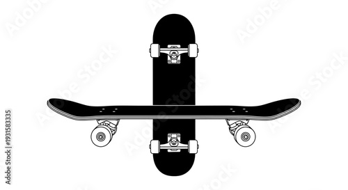 two black skateboards crossed and isolated on a white background perfect for urban sports and skate culture design.