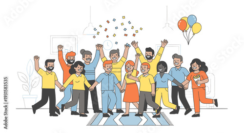 Diverse group of people celebrating together.