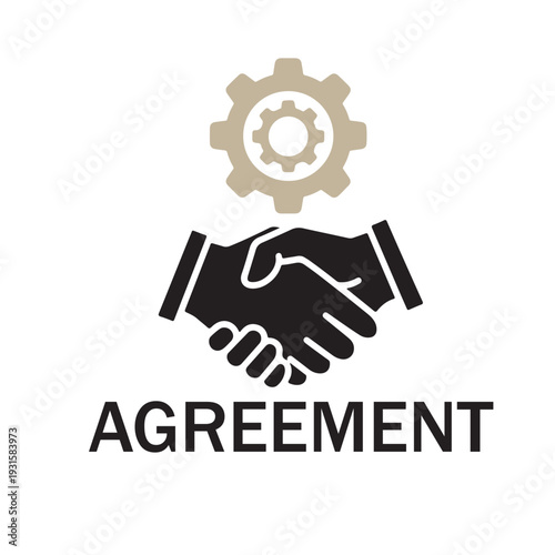 Iconic representation of a business agreement with a handshake and a gear symbol, signifying partnership and collaboration.