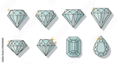 Collection of Diverse Diamond Gemstone Illustrations.