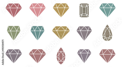 Collection of Diverse Gemstone Illustrations in Various Cuts and Colors.