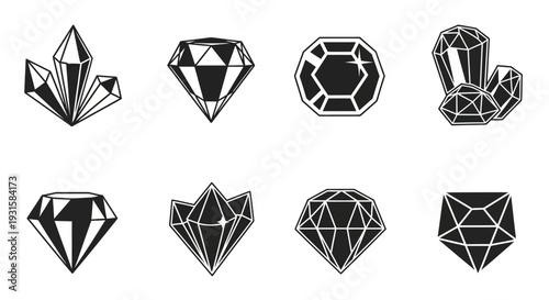 Collection of Diverse Gemstone and Crystal Illustrations.