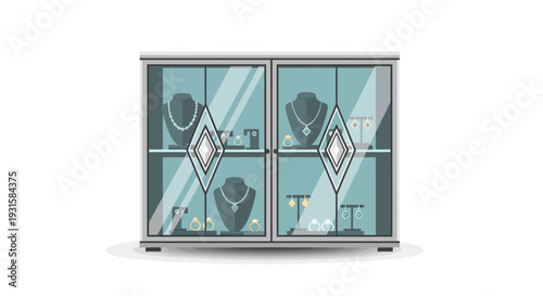 Elegant Jewelry Display Cabinet with Sparkling Necklaces and Earrings.