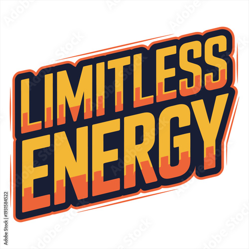 Bright orange and yellow text proclaiming 'Limitless Energy' features a bold, cartoonish style suitable for branding or apparel.