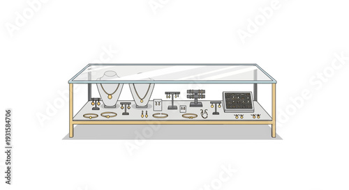 Jewelry Display Case with Various Necklaces and Bracelets.